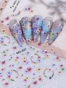 2片裝粉紫色黃色小花乾花蝴蝶美甲貼紙，夏季自黏式美甲貼花，美甲裝飾DIY沙龍美甲用品 - 彩色 - 查看 7