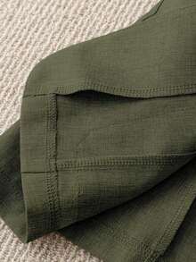 Chaqueta delgada de traje casual con bolsillo en la solapa y dobladillo de manga para mujer - Verde Oliva - Ver 3