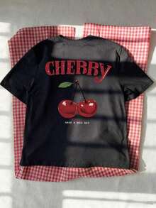 Women's Loose-Fitting T-Shirt With Round Neck And Print, Soft, Breathable And Comfortable, Short Sleeve, Casual Loose And Versatile Style, Suitable For Work, Daily Wear And Various Occasions, Casual Clothing, Fashionable For Summer, Comfortable And Fitted Top Made Of High Quality 200g 100% Pure Cotton Fabric. - 黑色 - 查看 9