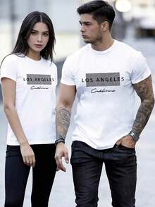 Men's 100% Cotton T-Shirt/T-Shirt, Short-Sleeved, Fitted, Crew Neck Casual T-Shirt With Letter Print, Ideal For Everyday Wear - 白色 - 查看 1
