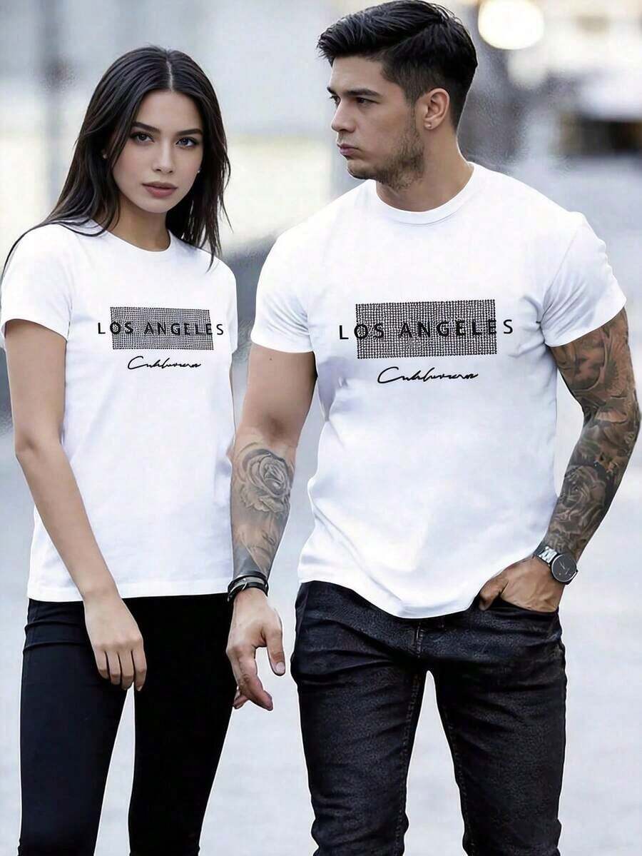 Men's 100% Cotton T-Shirt/T-Shirt, Short-Sleeved, Fitted, Crew Neck Casual T-Shirt With Letter Print, Ideal For Everyday Wear - 白色 - 查看 1