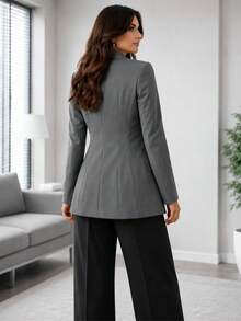 Women's Double-Row Blazer With 6 Decorative Buttons, Unlined, Various Colors - Grey - View 2