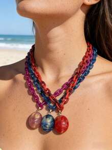1 hoặc 3 chiếc vòng cổ mặt dây chuyền lớn in hoa màu trắng/đỏ/nâu phong cách Bohemian, vòng cổ dây bện thủ công với mặt dây chuyền màu sắc lấy cảm hứng từ nàng tiên cá, nhiều kiểu dáng để lựa chọn, phù hợp cho các quý cô thời trang, hoàn hảo và quyến rũ để đeo trong kỳ nghỉ, tiệc tùng, đi biển. - Nhiều màu - Xem 5