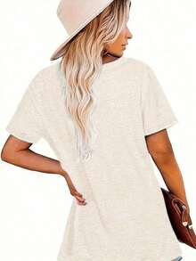 Camiseta de manga corta de talla grande para mujer, camiseta estampada para el Día de la Madre, camiseta estampada de moda europea y americana para mujer, 100% algodón. - Albaricoque - Ver 4