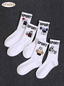 5pairs Figure & Letter Graphic Crew Socks - Multicolor - View 5