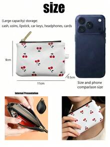 1pc Cherry Pattern Women's Coin Purse Wallet, Red Money Bag, Coin Pouch, Card Holder, Women's Wallet Storage Bag - Red and White - View 6