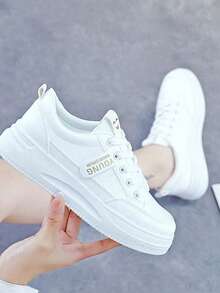 Zapatillas de deporte para exteriores, versión coreana de suela gruesa, modernas y versátiles, transpirables, deportivas y de ocio, zapatos blancos - Blanco 17 - Ver 3