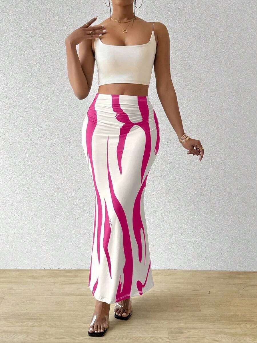 Falda plisada con estampado para mujeres, - Rosa Fucsia - Ver 1