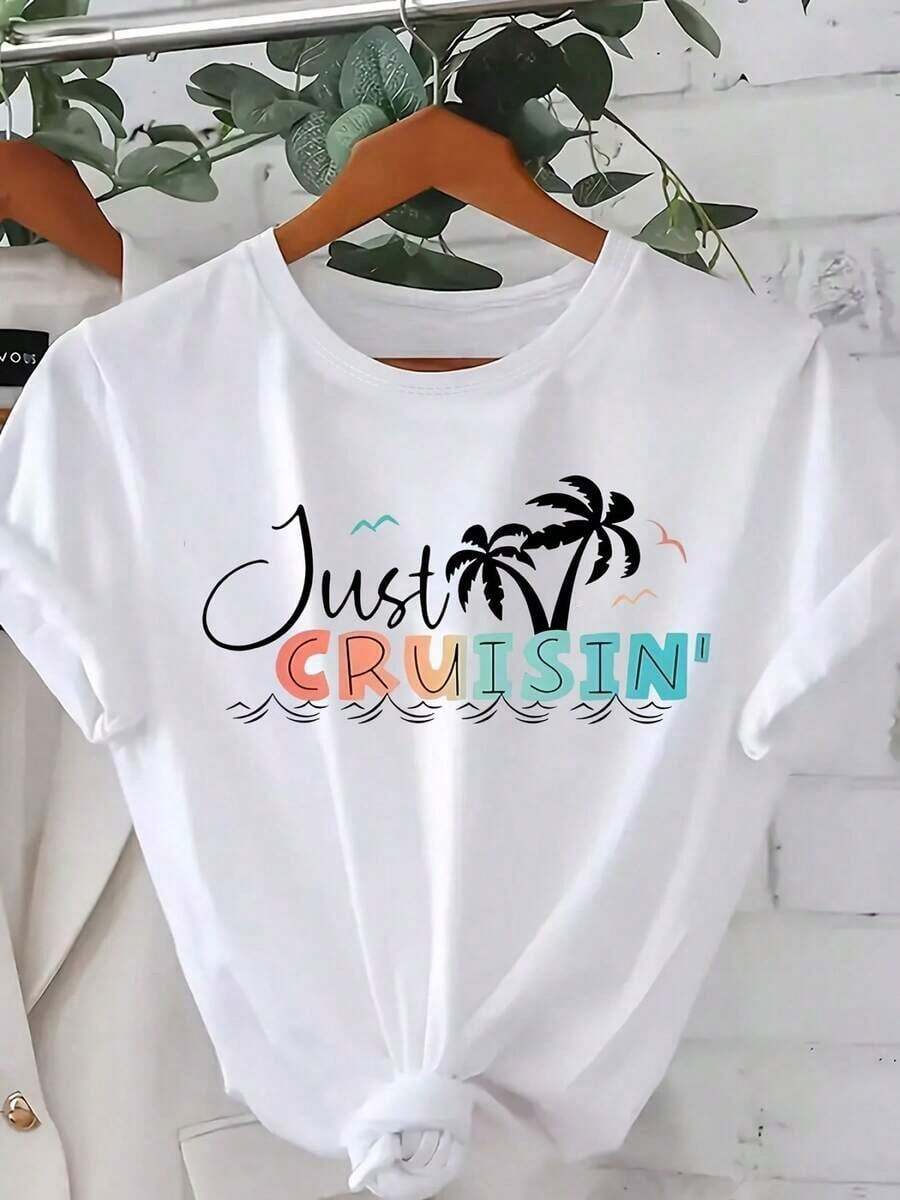 Camiseta de Mujer con Diseño Gráfico de Crayones, Cuello Redondo Casual, Manga Corta, Estampado Colorido, Tela de Elasticidad Media, Perfecta para Primavera, Verano y Otoño, 100% Algodón - Blanco 1 - Ver 1