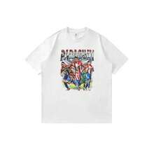Camiseta unisex de manga corta, corte holgado, con estampado de dibujos animados de anime de la selección nacional de Paraguay, estilo vintage de los 90. - Blanco - Ver 1