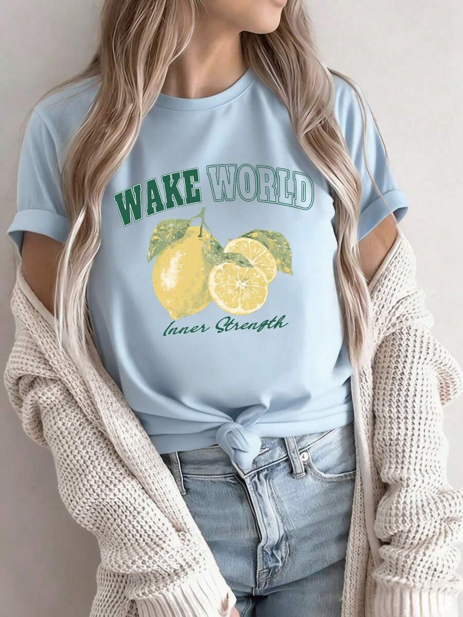 Women's Light Blue Summer Oversized T-Shirt With Lobster Plaid Print. Casual Light Blue Short-Sleeved T-Shirt With Lobster Print, Fresh And Coastal Style. - YH539-藍色 - 查看 1