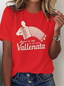 Edición Limitada una camiseta cómoda de color sólido para mujer, diseñcon el logotipo de la marca Vallenata, hecha de algodón ligero. - Azul - Ver 8