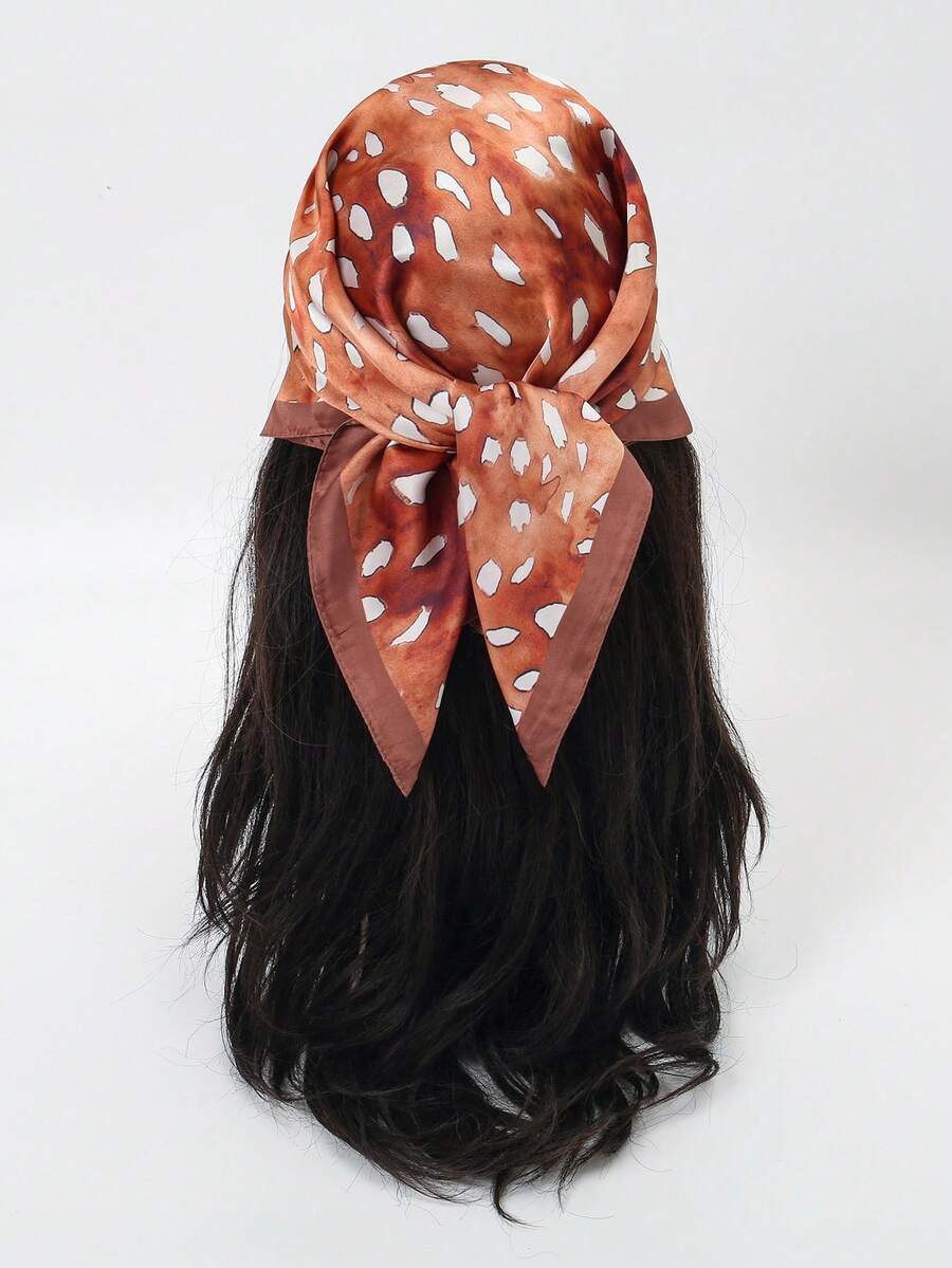 1pc Simple Printed 70cm Square Scarf, New Spring Bandana For Women, Versatile Waist Tie, Headband, Fashion Neckerchief - Multicolor - View 1