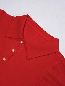 Camiseta casual romántica de unicolor y elegante estilo de ciudad para mujeres - Rojo - Ver 6