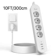 Black White Multi-Port Power Strip Charger Desktop Charging Station 8-In-1 Power Strip 5ft/10ft Options With 4 AC Outlets 3 USB Ports 1 Type-C Port Overload Protection Master Switch Standard EU Plug Wall Mountable Ideal For Home Kitchen Office Travel Use Memorial Day Summer Kickoff - EU E Type Plug(220-240V) - View 12