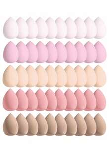 50pcs Mini Makeup Sponges - Multifunctional Wet And Dry Face Foundation Brush, With Water Drop Shape. This Simple And Easy-To-Use Makeup Tool Is Suitable For Application. This Egg-Shaped Makeup Tool Is Easy To Use And Convenient To Carry When Going Out. - Multicolor - View 1
