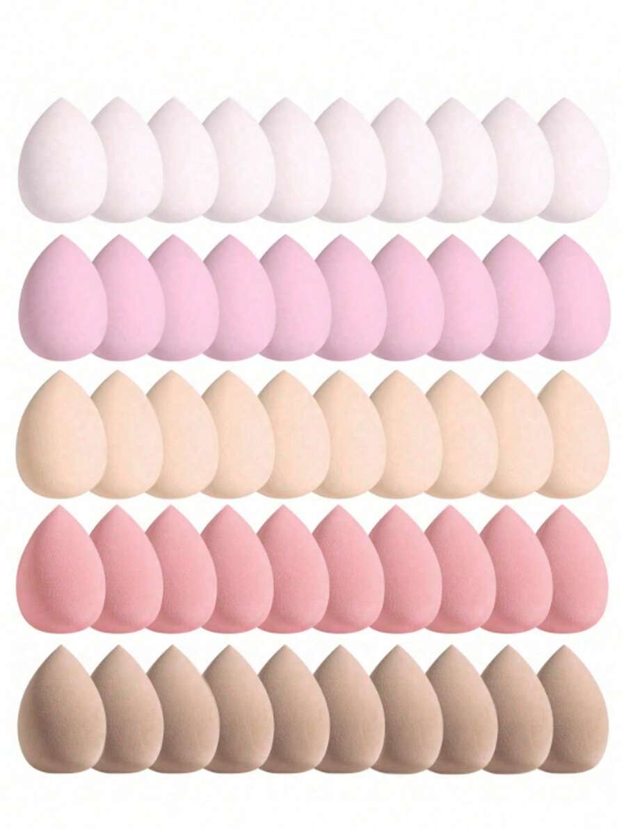50pcs Mini Makeup Sponges - Multifunctional Wet And Dry Face Foundation Brush, With Water Drop Shape. This Simple And Easy-To-Use Makeup Tool Is Suitable For Application. This Egg-Shaped Makeup Tool Is Easy To Use And Convenient To Carry When Going Out. - Multicolor - View 1