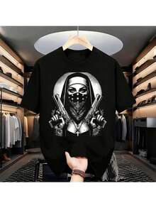 Camiseta divertida y con estampados graciosos - 100% algodón, cuello redondo con estampados originales - Adecuada para uso casual y ropa de jardinería, estampado en blanco y negro, diseño de cuello redondo, unisex, perfecta para Halloween, Navidad, Día de Acción de Gracias o como regalo de cumpleaños. - Negro - Ver 5