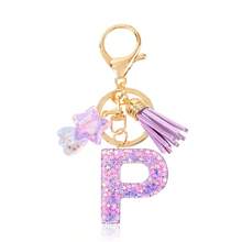 1 Pc Cute Purple Glitter Letter Keychain, Initial Resin Keyring With Tassel & Star Charm, Fashion Aesthetic Purse & Car Key Accessory - Purple - View 20