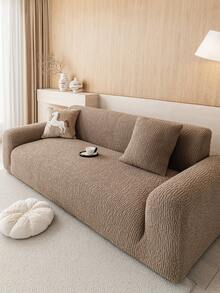 1pc Plush Velvet Sofa Cover, Stretch Multi-Purpose Full Coverage Sofa Slipcover With Jacquard Design, Protect Sofa & Decorate For Holidays, Suitable For Sectional Sofa, Small Sofa, Straight Sofa - Brown - View 5