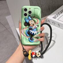 Disney Minnie Mouse Phone Case With Minnie Charm And Lanyard - Cute Minnie Protective Case With Blue Polka Dot Outfit, Rainbow Hearts, And Green Background, Equipped With Delicate Mickey Decorative Lanyard And Beaded Bracelet For Easy Carrying, Compatible With IPhone 17, 16, 15, 14, 13, 12, 11 Pro Series, Ideal For Birthdays, Holidays, Anniversaries, Graduation Gifts, Or Any Special Occasion To Surprise Family, Friends, Classmates, And Loved Ones. - 白色 - 查看 1