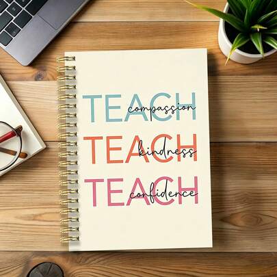 1pc A5 Floral "She Is A Teacher" Spiral Notebook, Inspirational Journal With Positive Quotes, Cute Gift For Teachers For Classroom, Office & Back To School