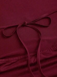 Vestido mini ajustado y sexy sin mangas con cuello drapeado y espalda descubierta con lazo - Burdeos - Ver 3