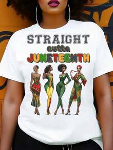 ropa de mujer Black History Month STRAIGHT A Outta JUNETEENTH A la moda y versátil, nuevos estilos de verano y primavera. Camisetas Divertidas para Mujer, Camiseta de Mujer con Cuello Redondo Diseñada para Looks Casuales de Primavera y Verano, Excelente Regalo, Ropa de Verano para Vacaciones de Mujer, camisas de mujer - Blanco - Ver 6