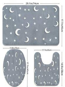 Juego de 3/5 piezas de alfombrillas de baño con tema de patchwork de medio círculo en color Morandi, patrón de estilo minimalista Wabi-Sabi, accesorio de baño suave, absorbente y resistente al desgaste, alfombra de secado rápido de franela + espuma de memoria + tela de poliéster, lavable a máquina - Azul bruma - Ver 13