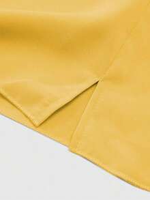Conjunto informal de mujer con blusa de cuello en V plisada y pantalones de pierna ancha de unicolor - Amarillo - Ver 5
