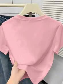 Camiseta Corta Casual para Mujer con Estampado de Calaveras y Pelaje - Camiseta Baby Tee - Camiseta Gráfica Vintage, Estética Grunge Streetwear, Babytee, Baby Tee Y2K Nu-Metal, Regalos de Halloween, Regalo para Novia - Esencial para el Invierno y Elegancia Casual - Rosa - Ver 3