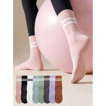 1 Pair/4 Pairs/6 Pairs Women's Striped Yoga & Sports Socks, Spring/Summer Silicone Non-Slip Floor Socks, Professional Indoor Sports & Fitness Mid-Calf Socks