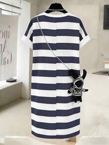 Vestido casual de mujer de cuello redondo y longitud media con estampado, para verano - Multicolor 8 - Ver 2