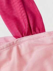 Vestido de malla de longitud media con un hombro, fruncido y efecto ombré - Rosa Fucsia 2 - Ver 4
