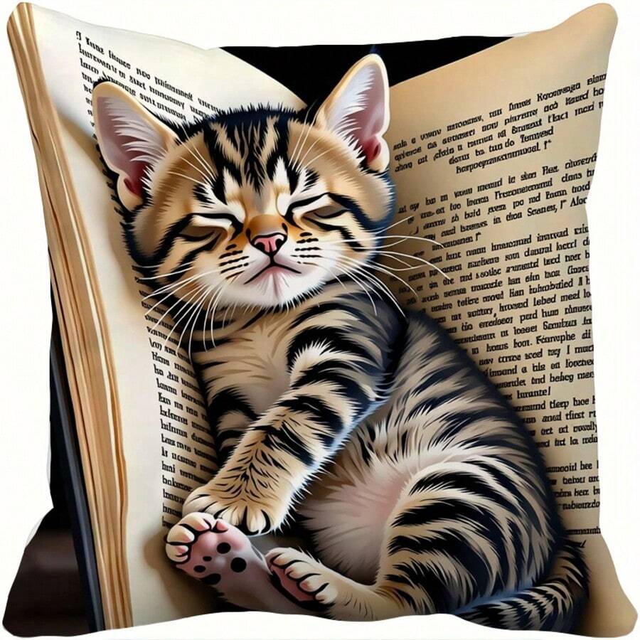 1pc Pet Cat Style Throw Pillow Cover, Super Soft Short Plush Crystal Plush Square Cushion Cover, Hidden Zipper Comfortable Soft, For Room Sofa Car Bedroom, Cozy Home Decor, 45X45cm, No Filling, Single-Sided Pattern - Multicolor - View 1