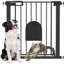 75-103 Cm Pet Safety Gate Pressure Fit Stair W/Small Door Double Locking - Black - View 1