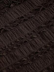 Blusa de tirantes de mujer con volantes de tela texturizada de unicolor para el verano y vacaciones - Café integral - Ver 4