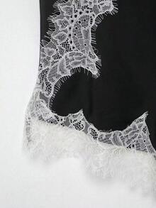 Seelio Nuevo Top de estilo lencería sexy con decoración de encaje, estilo europeo y americano, para mujer, color negro, para verano - En blanco y negro - Ver 8