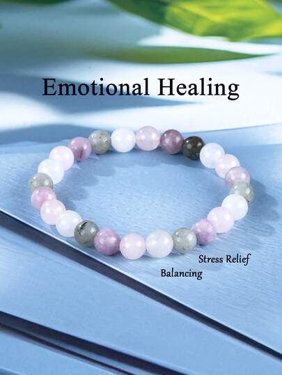 Pulsera de cuentas de estilo bohemio para sanación emocional para mujeres, con piedras naturales como lepidolita, cuarzo rosa y labradorita, para yoga, meditación y espiritualidad, regalo para mujeres y hombres para el verano y las vacaciones