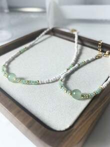 2pcs/Set Bohemian Beaded Necklace & Bracelet Set, Suitable For Daily, Casual, Outing, Beach Vacation Wear, Summer Jewelry Gift For Women - Green - View 4