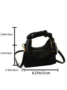 New Fashionable Versatile Vertical Striped Shoulder/Crossbody Bag (With Pendant) - Black - View 7