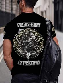 Camiseta de béisbol vikinga para hombres - Estampado nórdico negro, diseño de hacha y escudo, camisa casual de verano transpirable y abotonada, ajuste regular para deportes y ocio al aire libre, tela de fácil cuidado, regalo perfecto - Multicolor - Ver 4