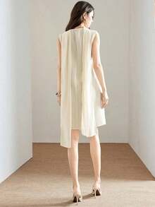 Vestido elegante de oficina con cuello drapeado para mujer - Albaricoque - Ver 6