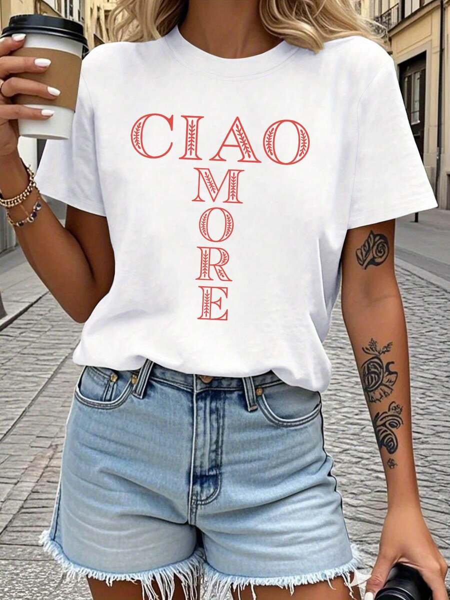 PremiumMás - Camiseta casual de manga corta y cuello redondo para mujer, estilo italiano, adecuada para salidas diarias en primavera y verano, ocasiones festivas y como un bonito regalo para las vacaciones.Nueva llegada - Blanco - Ver 1
