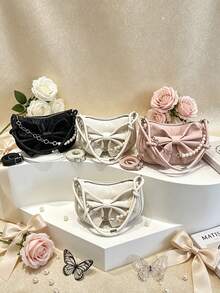 1pc This Stylish Solid-Color Bow-Adorned Pearl Handbag Features A Unique Design. Suitable For Various Occasions, This Versatile Bag Is Perfect For Outdoor Activities, Playtime, Commuting, And More. It'S The Perfect Gift For Teenagers. - Multicolor - View 2