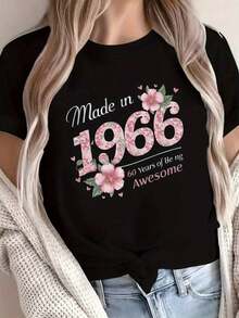 Summer1 pieza Talla Grande - Celebrando un 60º Cumpleaños, una Edición Limitada de 1966, 60 Años de Ser Impresionante, Camiseta de Primavera y Verano de Cuello Redondo para Mujeres de Talla Grande con un Estampado Gráfico Confiado g 100% Algodón SuaveFashion All-match Women's Short Sleeve T-shirt, Basic Style for Inner & Outer Wear - Negro - Ver 1
