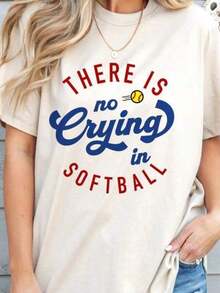 ropa de mujer, Camiseta estampada, Camisetas de algodón con estampado gráfico, Tallas grandes, Camiseta con estampado gráfico "No hay llanto en el softbol", Camiseta gráfica divertida para damas del softbol, Frases deportivas humorísticas, Atuendo para el día del juego, Camiseta de algodón 100% de manga corta, estilo clásico y de algodón grueso, Camiseta gráfica estampada, Top casual de manga corta para mujer, Camiseta, Tops de verano, Camiseta adecuada para mujer - Blanco - Ver 5