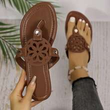 Women's Sandals Walking Non-Slip Casual Summer Beach Shoes Leather Slippers - Red-brown - View 1
