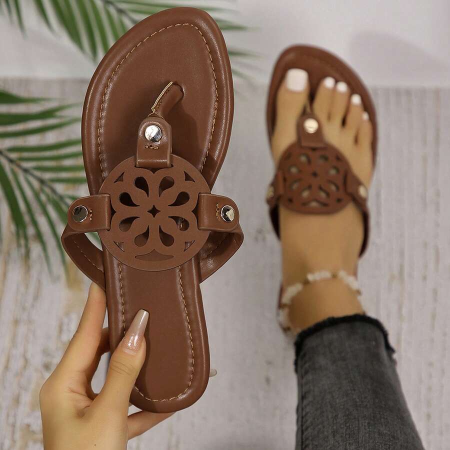 Women's Sandals Walking Non-Slip Casual Summer Beach Shoes Leather Slippers - Red-brown - View 1