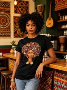 Camiseta para Mujeres y Niñas Amantes de los Libros Afro, Bibliotecas, Dedicada al Mes de la Historia Afroamericana - Negro - Ver 2